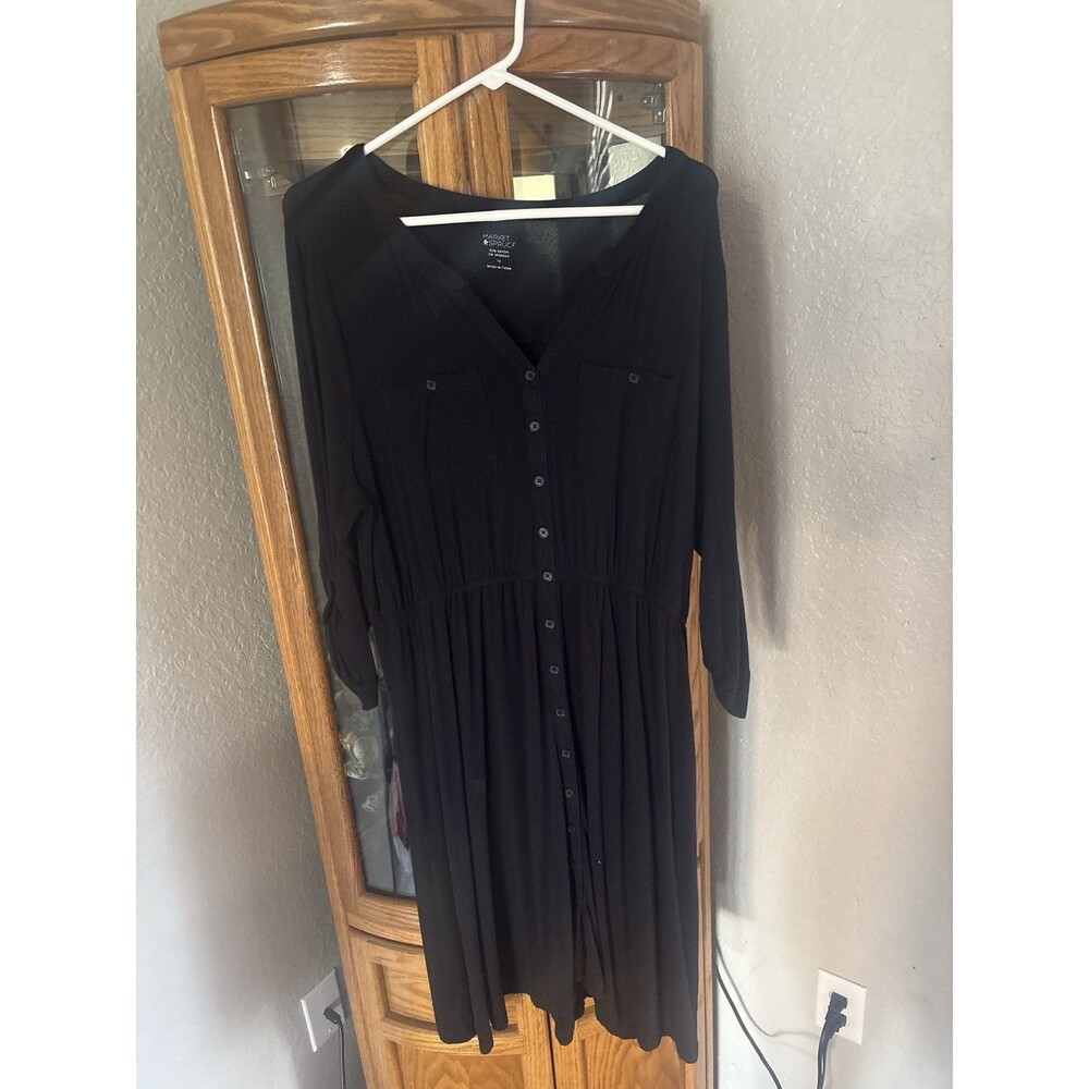 Market & Spruce Black Button Front Long Sleeve Mini Dress